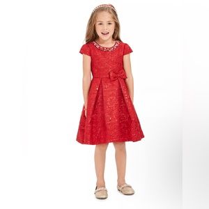 Rare Editions Red Brocade Holiday dress size 5